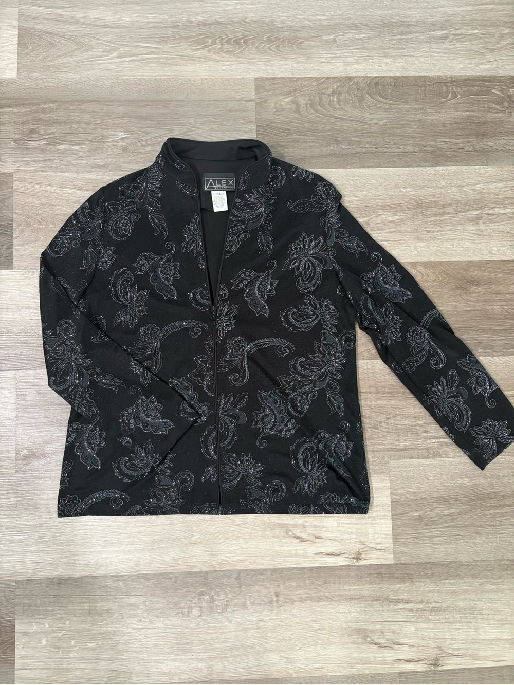 ALEX Evenings Black Paisley Zip front Jacket